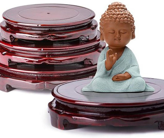 JETTING Buddha Blumentopf aus Massivholz und Stein in Braun mit Schnitzereien - Bild 1