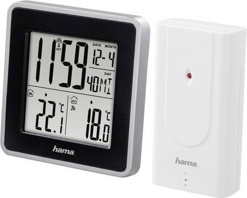 Hama EWS Intro Funk-Wetterstation mit Innen- und Außen-Thermometer in Schwarz und Silber - Bild 1