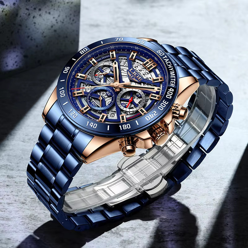 LIGE Chronograph, Quarz, Edelstahl, Blau, Herren - Bild 2
