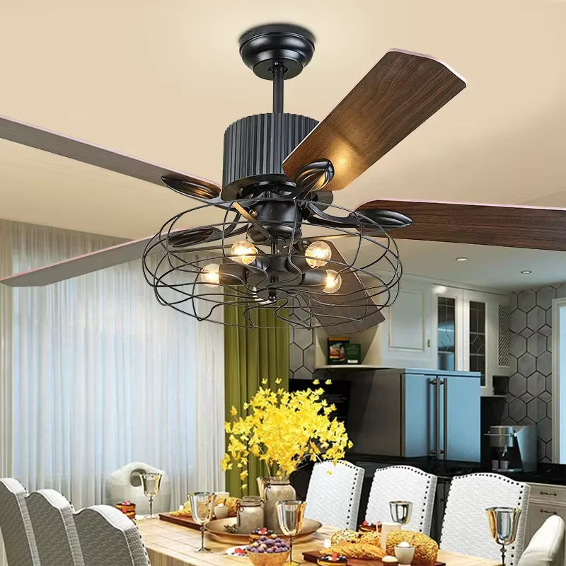 KFKF Vintage-Deckenventilator aus Holz mit Fernbedienung und Licht im industriellen Design - Bild 4