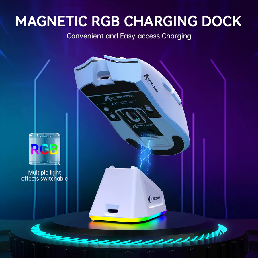 ATTACK SHARK X11 Kabellose Gaming-Maus in Weiß mit RGB-Beleuchtung, 22.000 DPI und optischem PAW3311-Sensor - Bild 3
