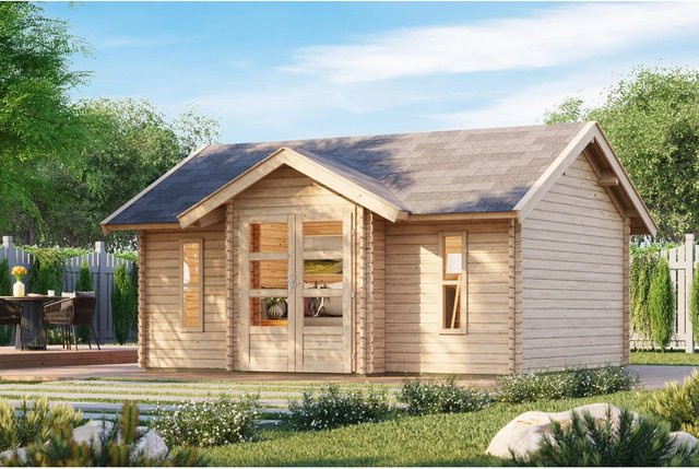 Karibu Gartenhaus Finnmark aus Fichte in Natur mit Satteldach und Blockbohlen, B/T/H: 401 x 293 x 203,33 cm - Bild 1