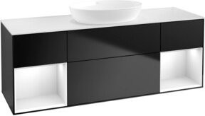 V&B Waschtischunterschrank Finion mit Wandbeleuchtung, Breite: 160 cm, Farbe: Weiß und Schwarz lackiert - Bild 1