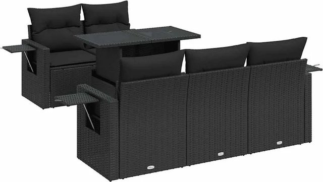 vidaXL 6-teilige Garten-Sofagarnitur aus Poly-Rattan mit Kissen in Schwarz - Bild 1
