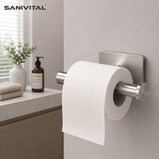 SANIVITAL Toilettenpapierhalter aus Edelstahl in Silber, selbstklebend oder wandmontiert, rostbeständig - Bild 1