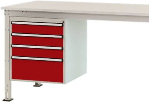 Manuflex Gehäuse-Unterbau Stationär ZB4812.3003 in Rot mit 4 abschließbaren Schubfächern, Nutzhöhe: 500 mm, für Tischtiefe: 800 mm - Bild 1