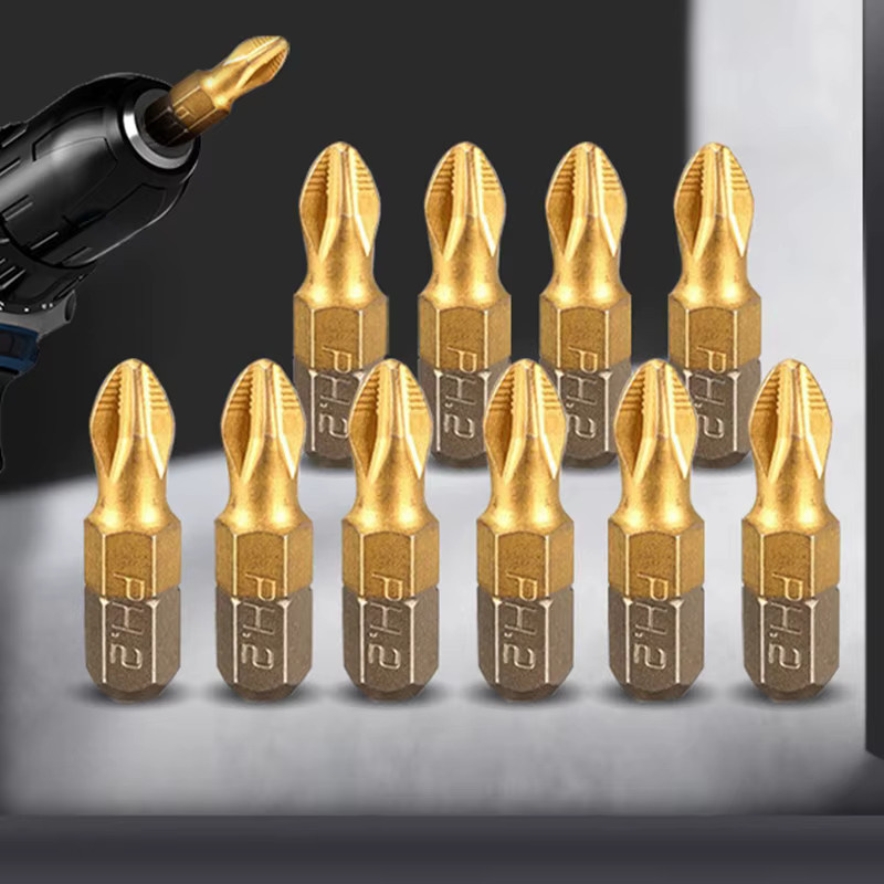 Krachtige Titan beschichtete Kreuzschraubendreher Bits PH2 und Sechskant Kombination in Gold und Silber - Bild 3