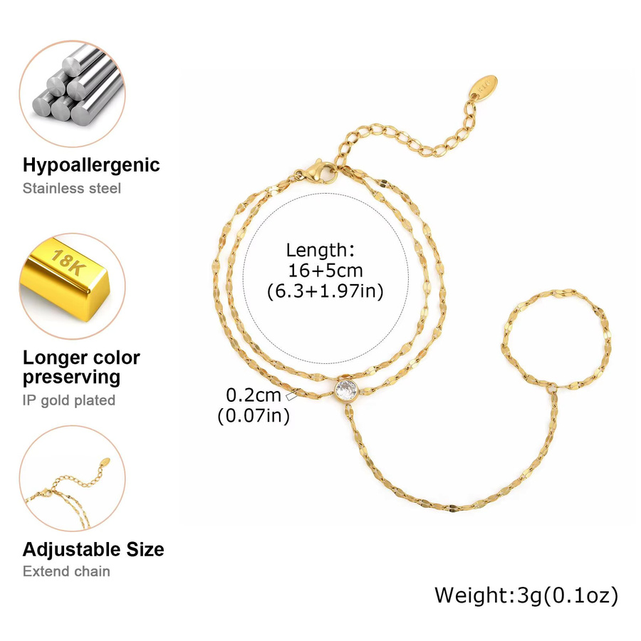 Meaeguet Handketten-Ring-Armband, Edelstahl, Gold, Damen - Bild 2