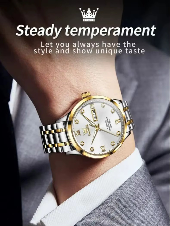 OLEVS Armbanduhr Automatik, Edelstahl, Weiß, Herren - Bild 5