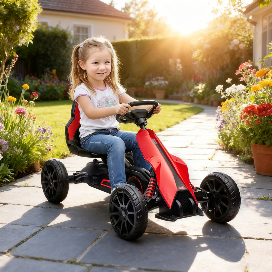 HOMCOM Gokart Kinderfahrzeug Tretauto mit verstellbarem Sitz ab 3 - 8 Jahren in Rot - Bild 2