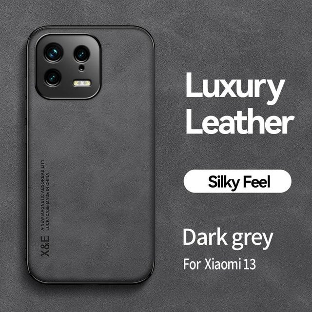 Magnetische Leder-Schutzhülle für Xiaomi 13, 13 Pro und 13 Lite in Grau, stoßfeste Soft-Rückseite - Bild 1