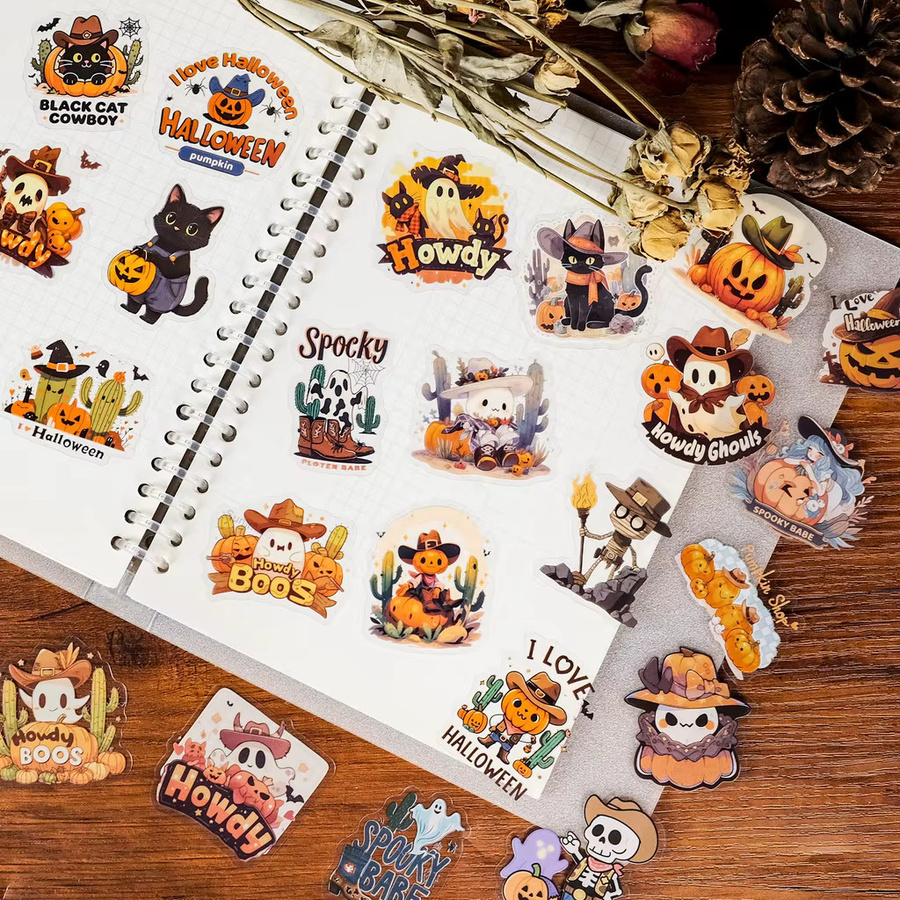 56-teiliges Set transparente PET-Aufkleber mit Halloween-Cowboy Motiven von BulingBulingStickers Store in Multicolor für DIY-Handtagebücher - Bild 6