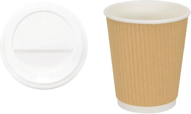 DELUKE Gewellte Pappbecher Braun mit Deckel 200ml 1000 Stück Einwegbecher für Getränke und Kaffee - Bild 1