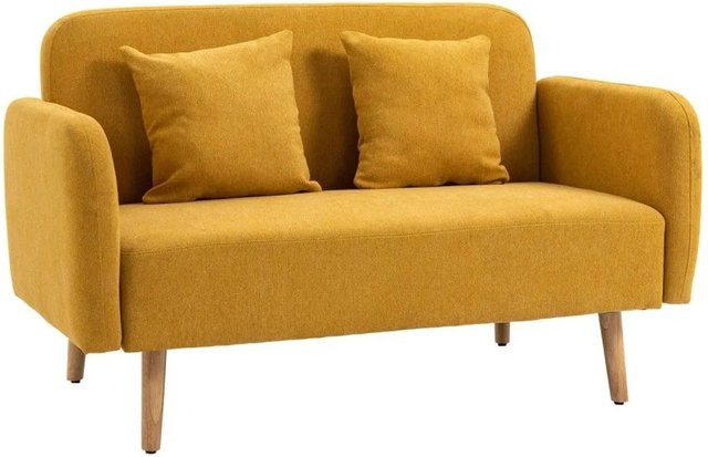 HOMCOM 2 Sitzer Sofa in Bunt mit Armlehnen und Wurfkissen, B/T/H: 130 x 70 x 80 cm - Bild 1