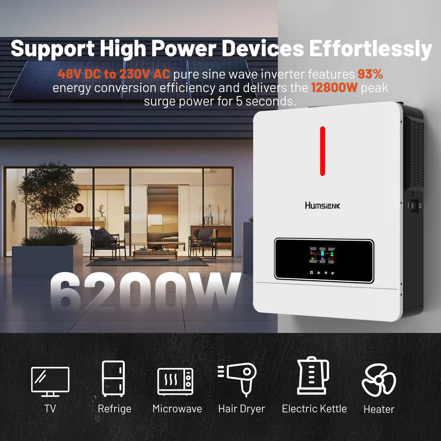 Humsienk Hybrid-Solarwechselrichter 6,2KW mit 120A MPPT-Solar-Laderegler, 48V, Reiner Sinus, Weiß - Bild 7