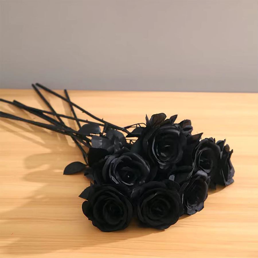 Uflower Künstliche Schwarze Rosen Bouquet aus Textil für Halloween und Gothic Dekoration - Bild 4