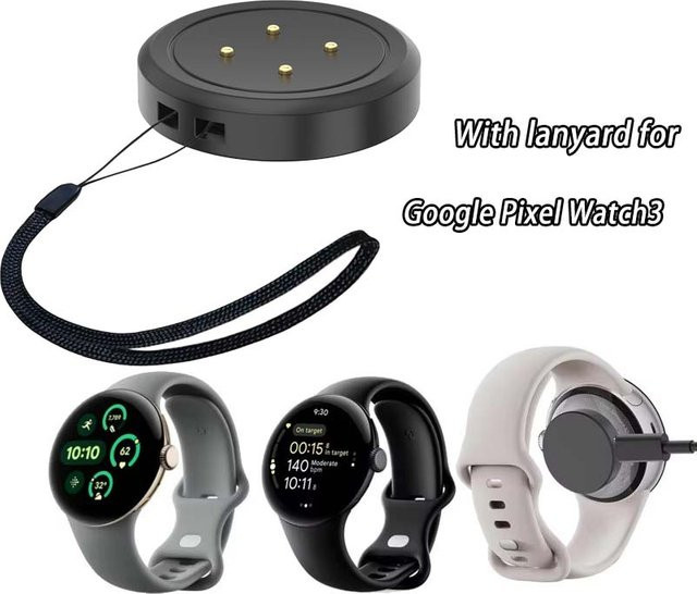 Google Smart Watch Ladegerät, Silikon, Schwarz, USB-C, Pixel Watch 3/2 - Bild 1