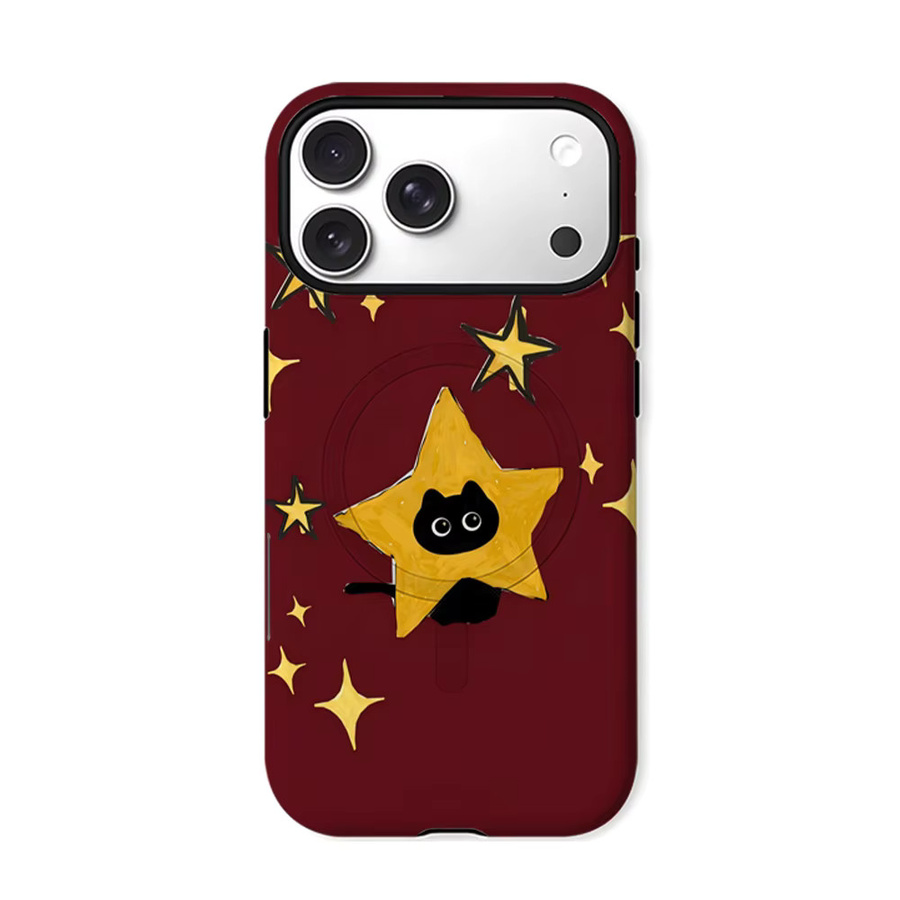 Star Cat Magnetische Handyhülle für iPhone 17 16 15 14 13 Pro Max Plus in Rot, Robuste Einzel- und Doppelschicht-Schutzhülle - Bild 6