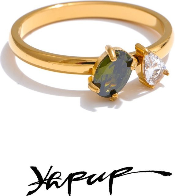 Yhpup Ring Edelstahl, Zirkonia, Gold, Damen - Bild 1