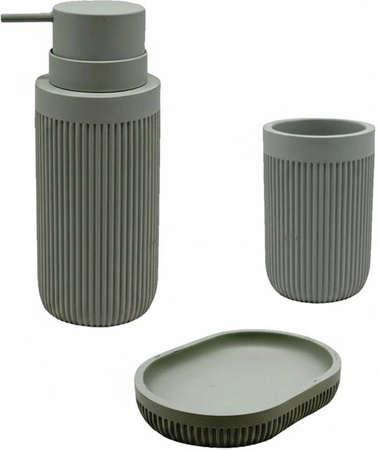 Relaxdays Badaccessoires Set aus Polyresin in Hellgrau, 3-teilig bestehend aus Seifenspender, Seifenschale und Zahnputzbecher