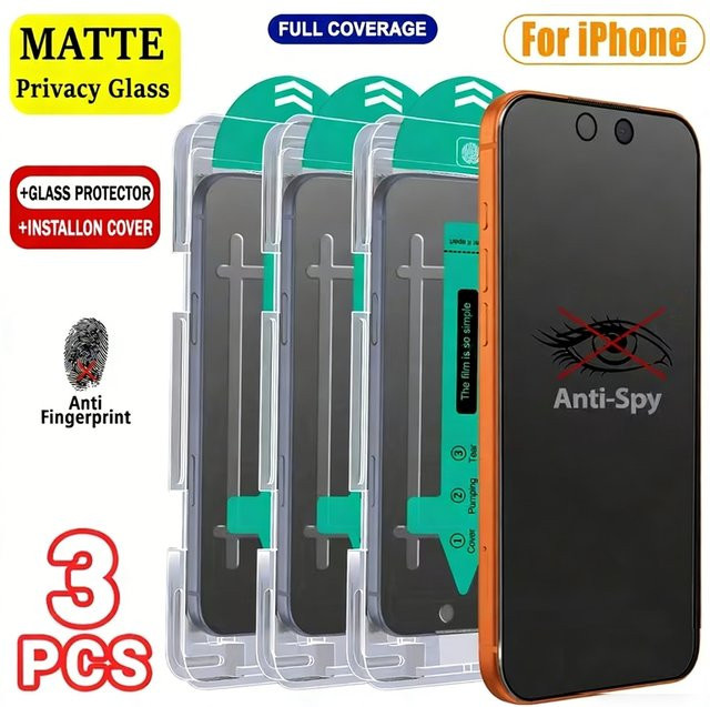 3er-Set Mattes Sichtschutzglas für iPhone 12 13 14 15 16 17 Pro Max Air und XS 11, Oleophobe Displayschutzfolie in Transparent - Bild 1