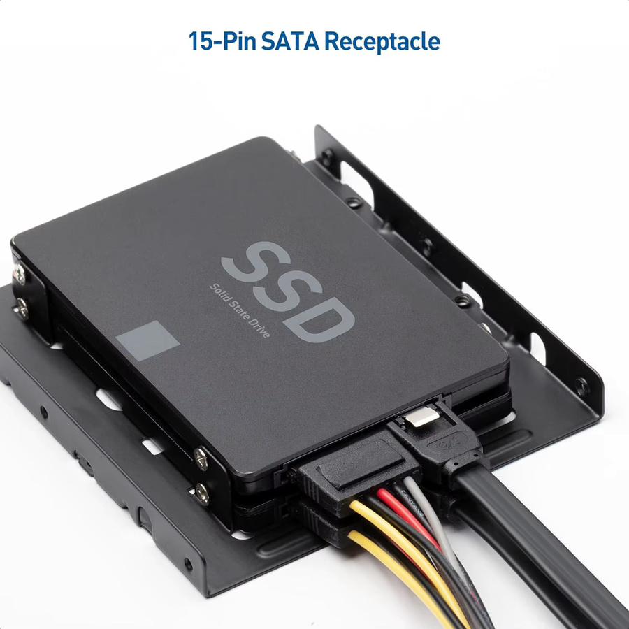 Congdi SATA Y-Splitter-Kabel: 15-poliger Stecker auf zwei 15-polige Buchsen, Hochgeschwindigkeits-Stromadapter für HDD und SSD, Schwarz - Bild 3