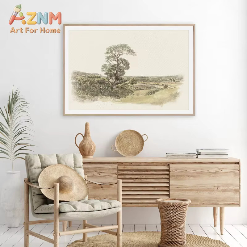 AZNM Vintage Aquarell-Landschaft Wandkunstdrucke in Mehrfarben für deine Farmhaus-Dekoration - Bild 1