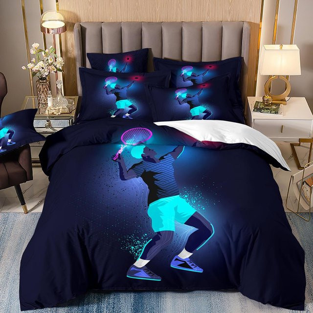 Sport-Bettwäsche-Set mit Tischtennis- und Tennis-Schläger Muster für Kinder, Blau, B/H: 210 x 210 cm - Bild 1