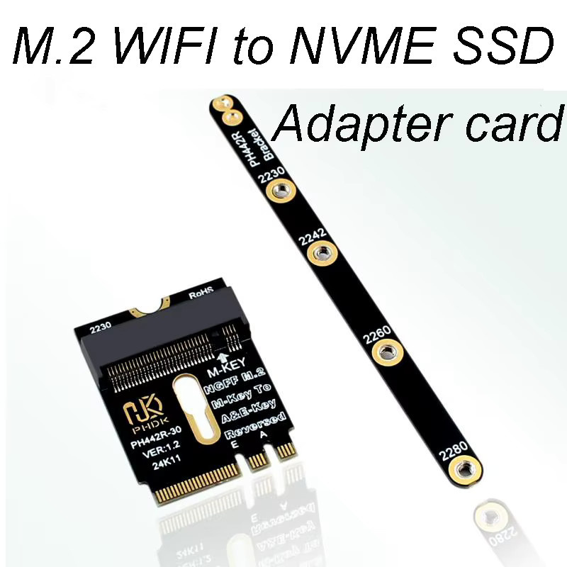 T.F.SKYWINDINTL M.2 Key A+E zu NVMe SSD Adapter, M.2 WIFI Schnittstelle A/E Key zu M Key Gen3 X4 Riser-Karte für 2230 2242 2260 2280 SSD, Schwarz - Bild 2