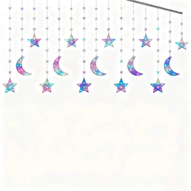 NEWBIRTH LED Vorhang Lichterkette mit Stern- und Mondmotiven in Multicolour RGB für Weihnachtsdekoration, Hochzeiten und Partys - Bild 2