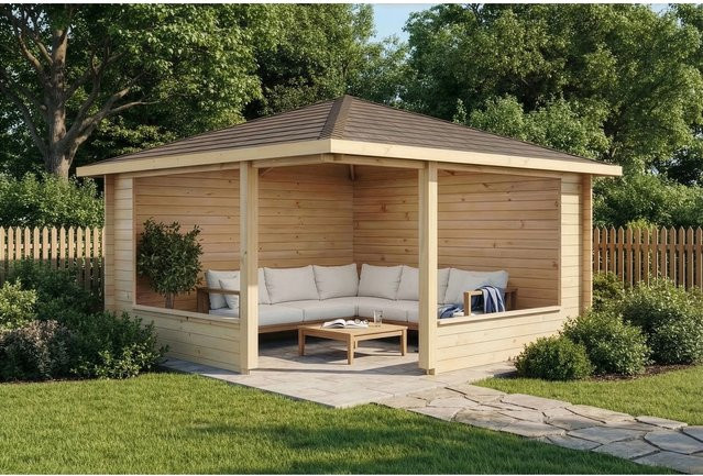 Alpholz Gartenhaus Maik-40 mit Spitzdach, unbehandeltes Holz, braun, B/T: 425 x 425 cm - Bild 1