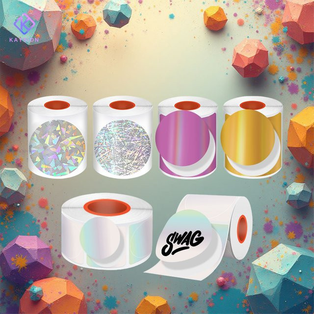 KAYSION Rundes Laser-Thermoetikettenpapier, holografisch und kratzfest, Silber, Gold oder Lila - Bild 1