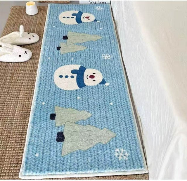 VIKAMA Schneemann-Nachttischteppich für das Schlafzimmer in Blau, maschinenwaschbar - Bild 1