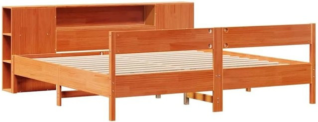 vidaXL Massivholzbett aus Kiefernholz mit Kopfteil und Regal in Braun, B/T/H: 200 x 200 x 205,5 cm - Bild 1