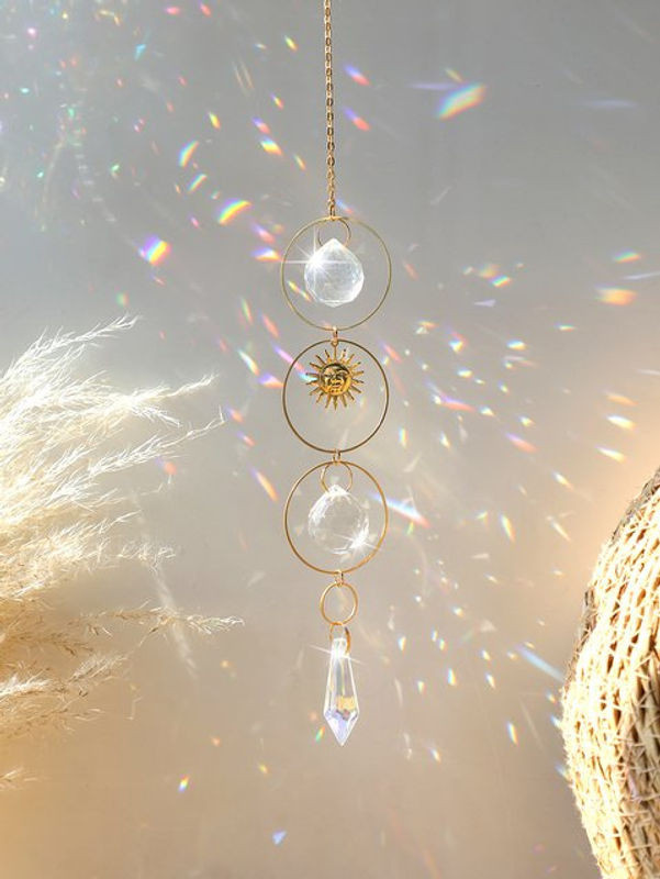Goldener Kristall-Sonnenfänger in Kugelform aus Glas mit Regenbogen-Effekt für Outdoor-Dekoration und Auto-Anhänger, Transparent - Bild 1