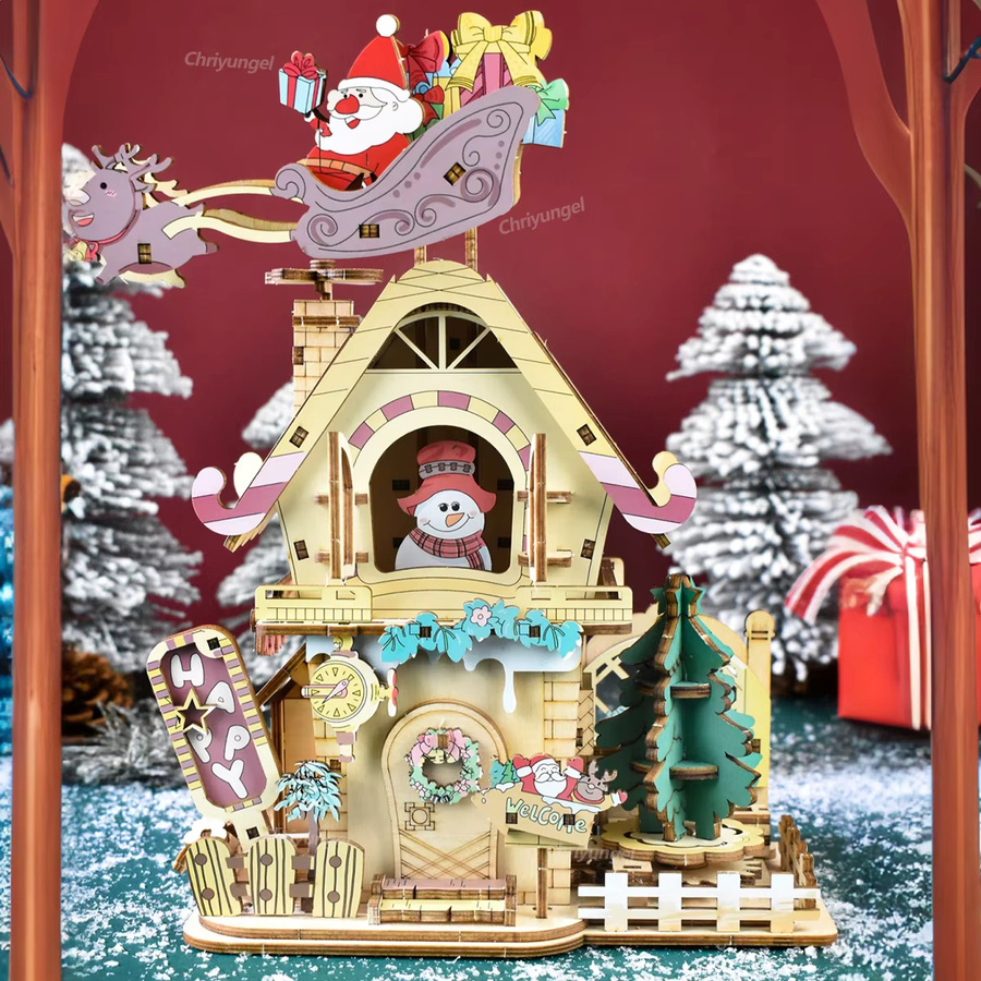Chriyungel Weihnachts-Spieluhr, 3D-Holzpuzzles, rotierende Modellbausätze - Bild 4