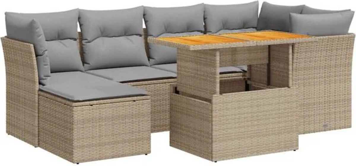 7-teilige Garten-Sofagarnitur aus Polyrattan mit Kissen in Beige von vidaxl - Bild 1