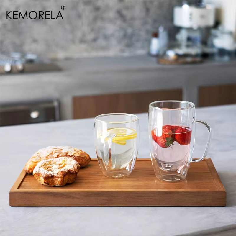 KEMORELA Doppelwand Glas Kaffeebecher mit Griff, Transparent, 350 ml - Bild 4