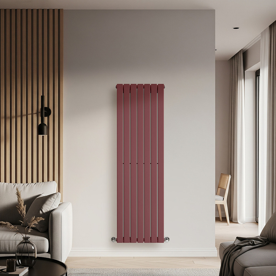 Einlagiger vertikaler Design-Heizkörper aus Stahl von Delta in Rot, Höhe: 160 cm, Breite: 49 cm - Bild 1