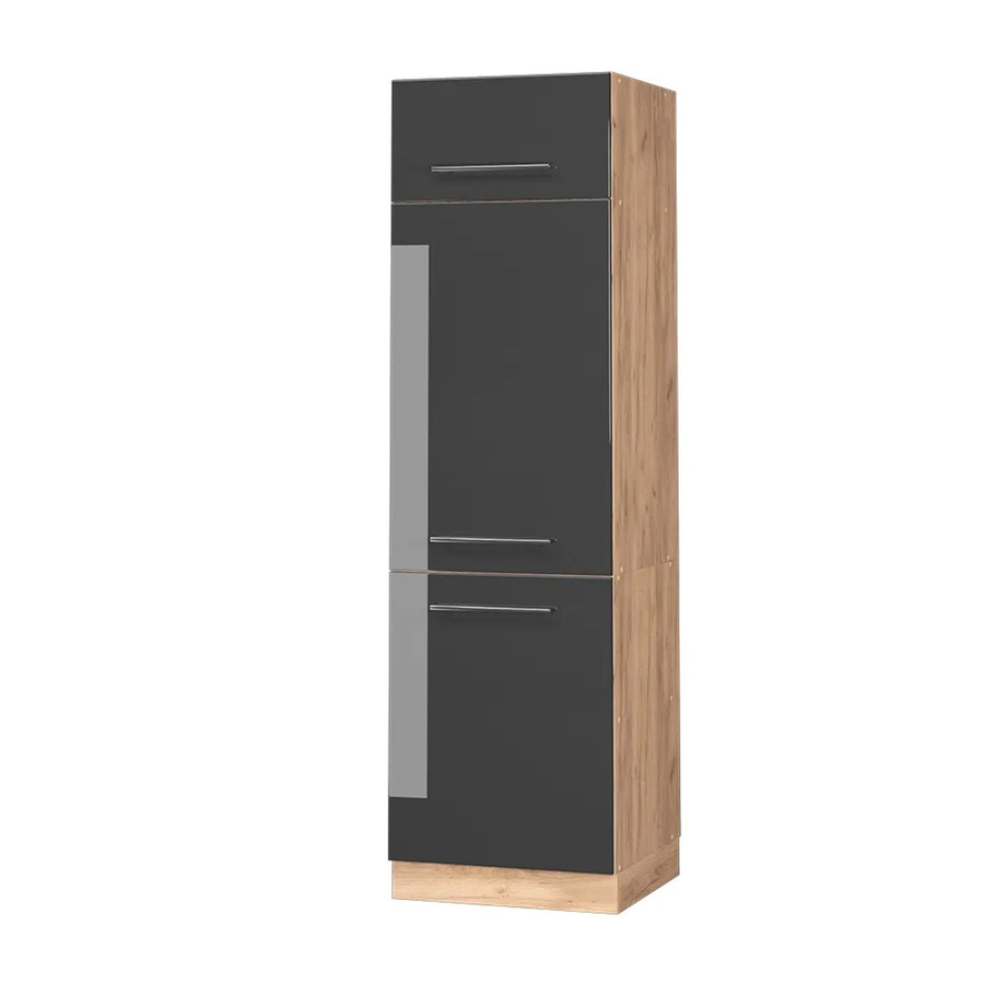 Vicco Kühlumbauschrank Fame-Line in Anthrazit Hochglanz und Goldkraft Eiche mit Soft-Close-Türen, Breite: 60 cm, Höhe: 206,8 cm, Tiefe: 58 cm - Bild 2