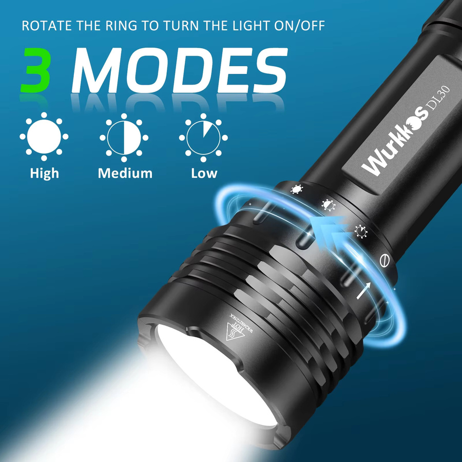 Wurkkos DL30 21700 Tauchtaschenlampe in Schwarz mit 3600 Lumen, IPX8 wasserdicht und 90 CRI, wiederaufladbares Tauchlicht mit Cool White Lichtfarbe - Bild 3