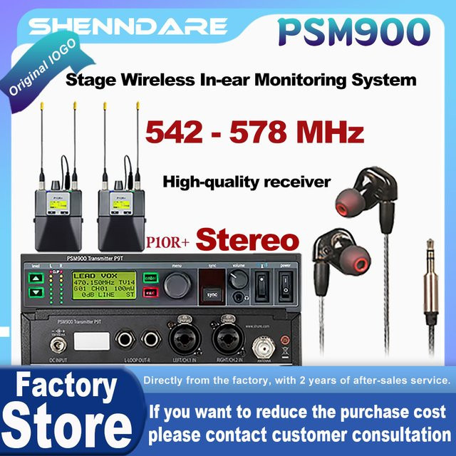 Shenndare PSM900 Professionelles Drahtloses In-Ear Monitoring System UHF Stereo mit Sender, Empfänger und Bodypack in Schwarz - Bild 1