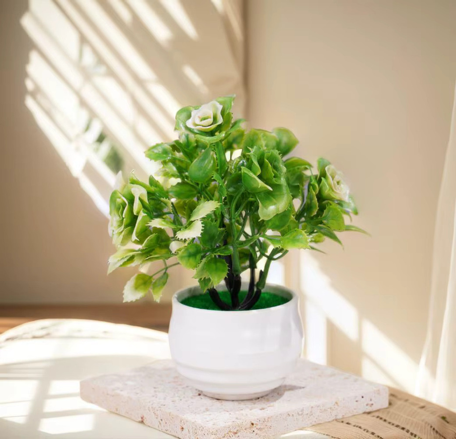 Uflower Künstlicher Bonsai als Topfpflanze in Weiß für Schreibtisch und Büro - Bild 2