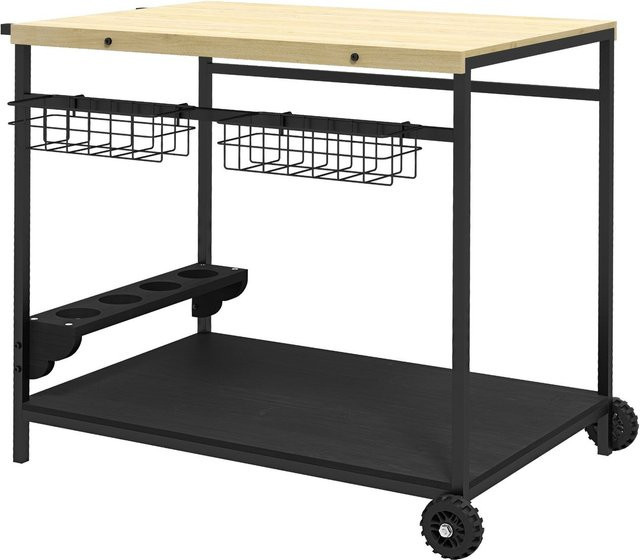 Outsunny Servierwagen aus Tannenholz und Stahl in Natur mit 2 Ebenen und Rollen, B: 65 cm, H: 81 cm, T: 50 cm - Bild 1