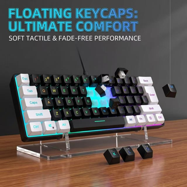 HXSJ Gaming-Tastatur 60% Mini RGB-Hintergrundbeleuchtung Kabelgebunden Schwarz mit 61 Tasten und Anti-Ghosting - Bild 1