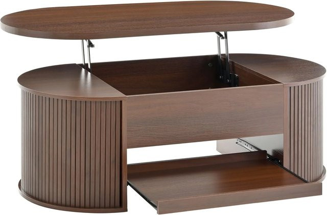 okwish Couchtisch mit anhebbarer Tischplatte und gebogenen Holzseiten in Walnuss Braun, B/T/H: 110 x 56 x 40 cm - Bild 1