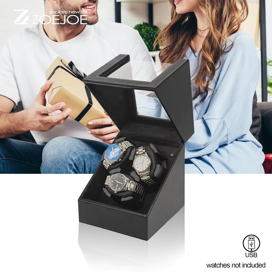 ZOEJOE Automatischer Uhrenbeweger, 3-Slot, PU-Leder, Schwarz, Unisex - Bild 4