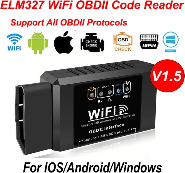 ELM327 WiFi OBD2 Code Reader Scanner V1.5 Auto Diagnose Werkzeug in Schwarz für Android, iOS und PC - Bild 1