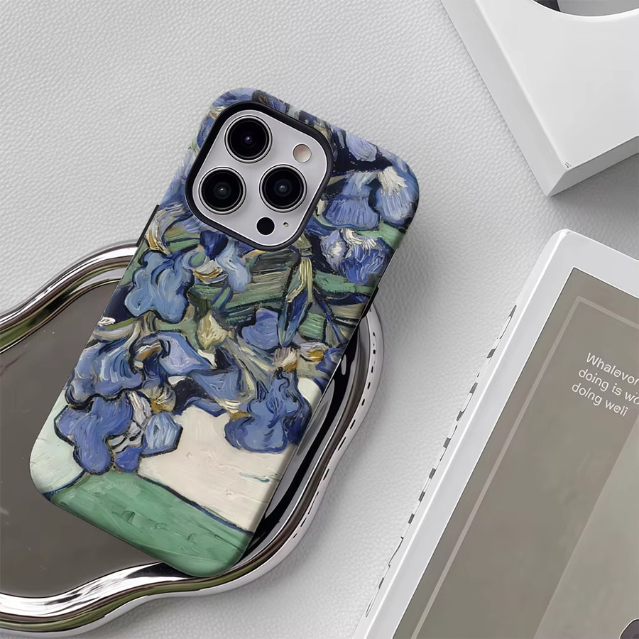 Blaue Irises Handyhülle für Apple iPhone 17 16 15 14 13 12 Pro Max Plus mit doppelschichtiger Rückseite - Bild 5