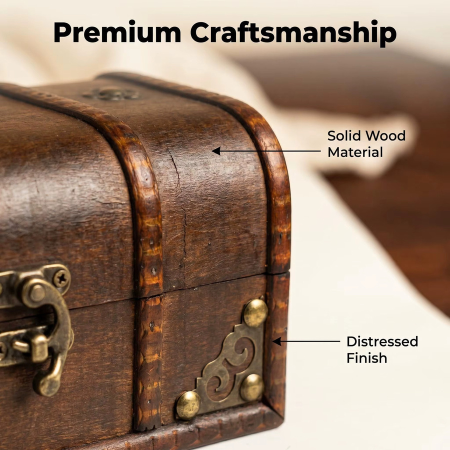 YUMULI Vintage Holz-Aufbewahrungsbox mit Metallblume in Braun als Retro Schmucktruhe - Bild 4